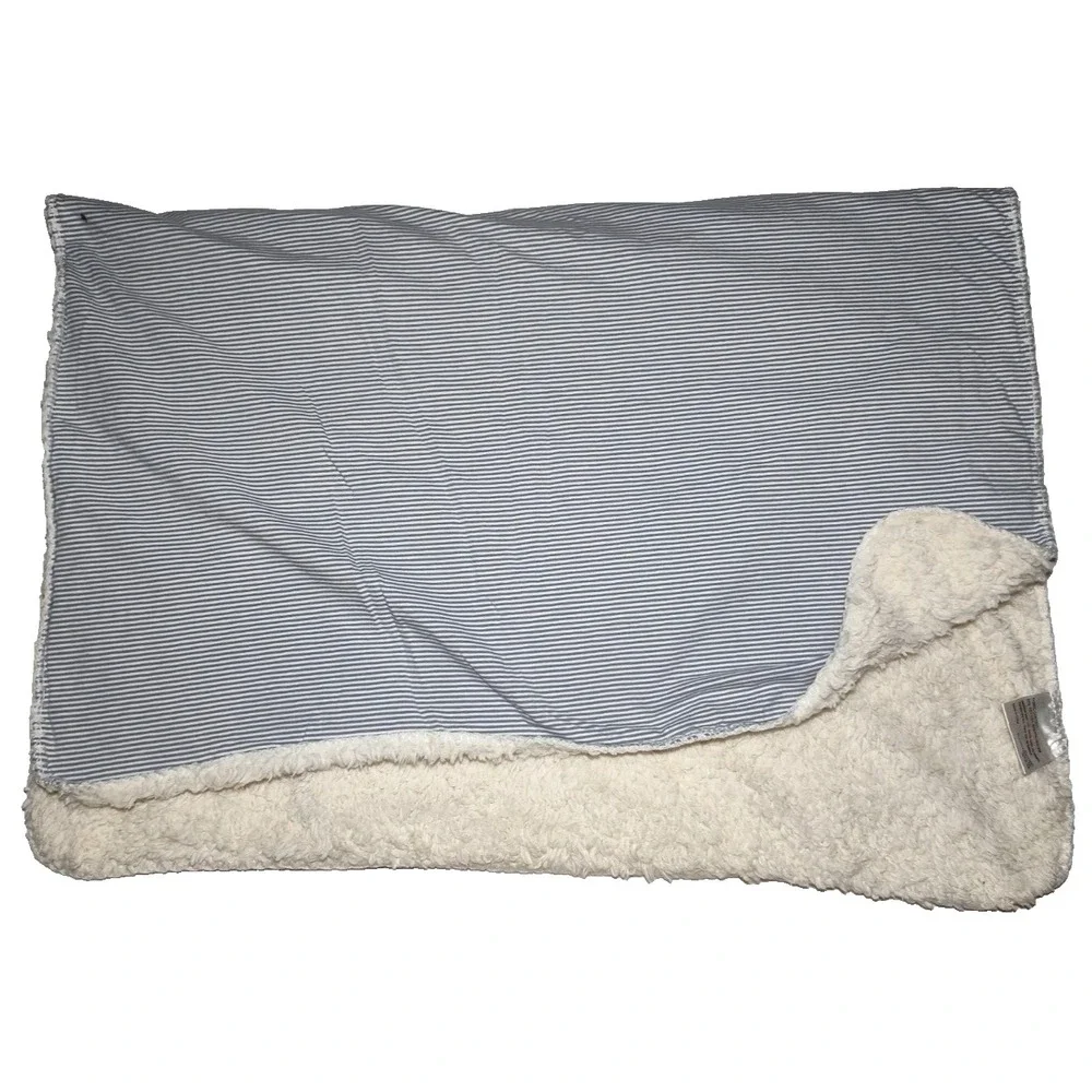 SL Home‎ Fashions Blue White Cotton Stripe Sherpa Back 2ply Baby Blanket 119741